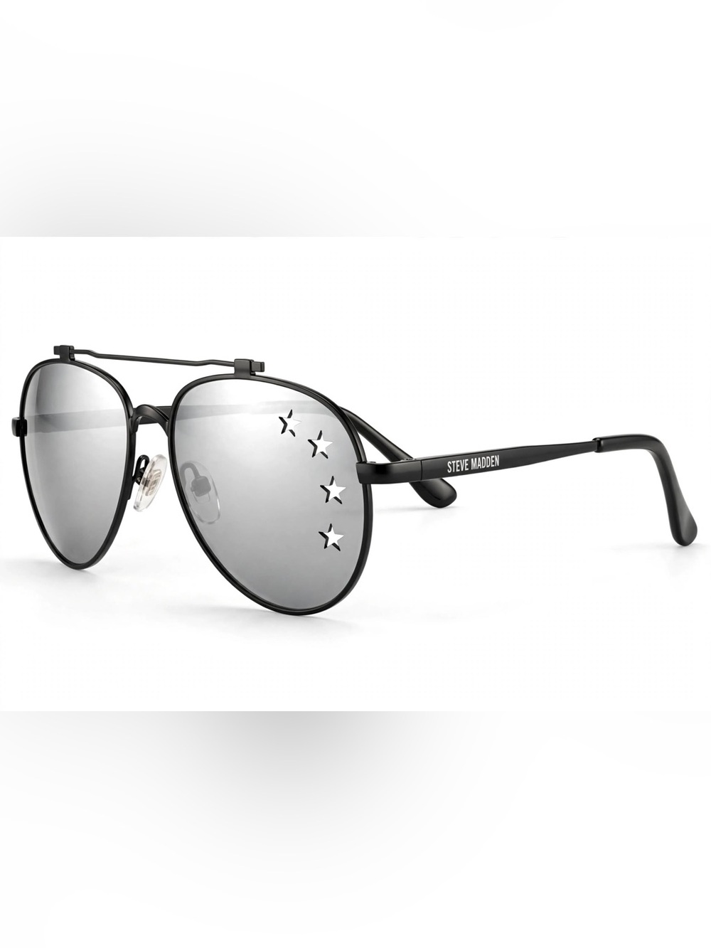 Steve Madden Men's Black Aviator Sunglasses with Star Accent